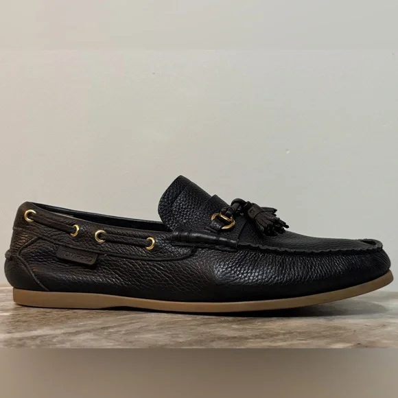 TOM FORD $1000 Black Leather Moccasins Boat Shoes Tassel Loafers Authentic 9.5